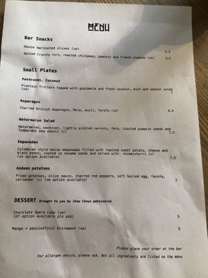 Menu at Yakumama in Todmorden