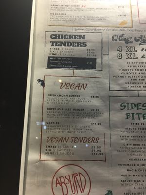 vegan options at Absurd Bird in East London