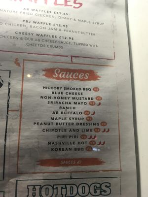 sauce options at Absurd Bird in East London