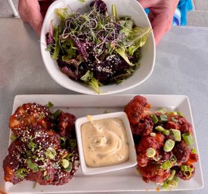 Radical Cauliflower Wings (half & half) with side salad at Pure Kitchen - Kanata in Ottawa