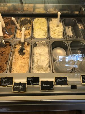 Some of the vegan flavours available - mango, kiwi & banana, lemon and pineapple.  at The Looking Glass in Llandudno