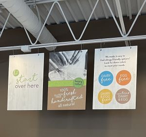 Yellow tags for vegan  at Happy Bellies Bake Shop in Appleton