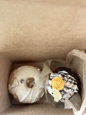 Lemon donut and chocolate coconut cupcake (actually so good)  at Happy Bellies Bake Shop in Appleton