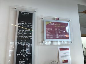 Zephs drinks menu at Zeph's Cafe in Oadby