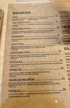 Menu  at Śniadaniownia in Warsaw
