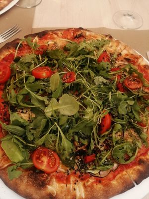 Vegan pizza, but no tofu? Lovely sauce! at Armonia in Mallorca