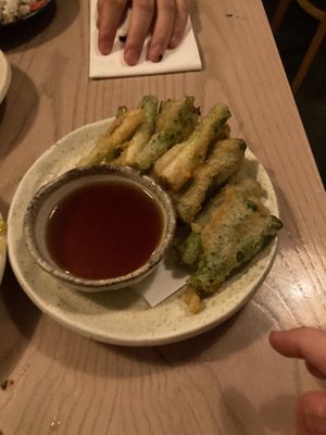 Spring onion tempura at Kushi-ya in Nottingham
