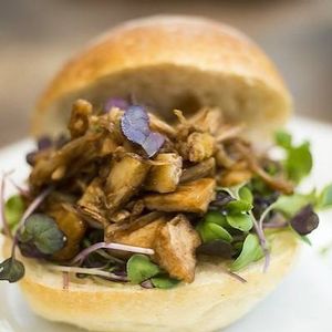 BBQ Pulled Jackfruit Burger. at Animal Liberation Kitchen in Toronto