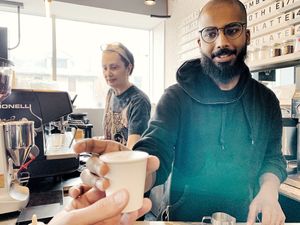 Bear serving up some hot goodness. at Animal Liberation Kitchen in Toronto