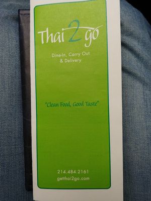 Menu 1 at Thai 2 Go in Dallas