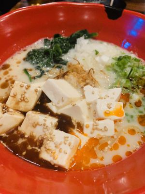 Vegan spicy creamy ramen at JINYA Ramen Bar in Dallas
