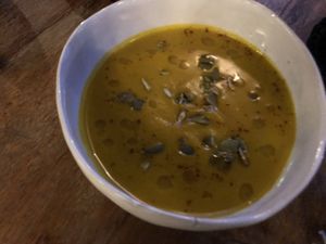 Pumkin soup. Just perfect! at Roots Cafe in Siem Reap