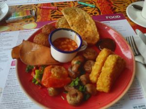 Vegan breakfast, served all day but comes with free coconut milk latte (or other hot drink) before 12! at Lounges - Torello Lounge  in Prestatyn