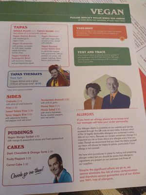 Torello Lounge Vegan Menu at Lounges - Torello Lounge  in Prestatyn