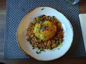 The fried cauliflower with chickpeas and potatoes in a "curry cauce" at Auberge Koeppchen in Wormeldingen