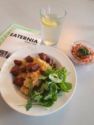Gnocchi, coleslaw and a homemade lemonade. at Eaternia in Prague