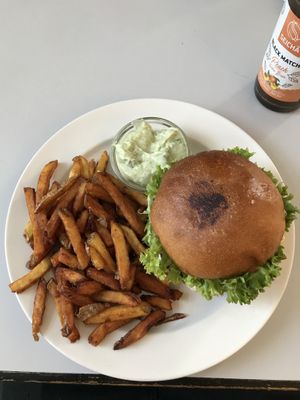 Burger with fries  at Eaternia in Prague