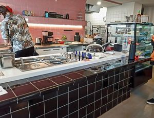 Serving counter at Eaternia in Prague