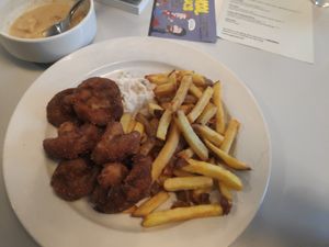 Fried mushrooms with french fries at Eaternia in Prague