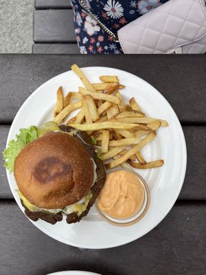 Burger with fries   at Eaternia in Prague