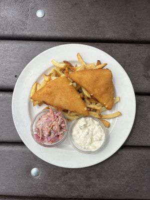 Vegan fried cheese with fries  at Eaternia in Prague