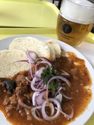 Goulash and beer   at Eaternia in Prague