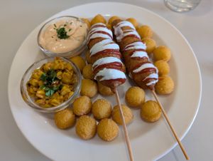 Weekend special - corn dogs and croquettes at Eaternia in Prague