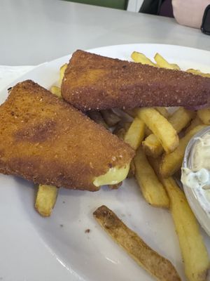 Fried cheese! (Apologies for the not so great picture but I wanted to show the inside!)  at Eaternia in Prague