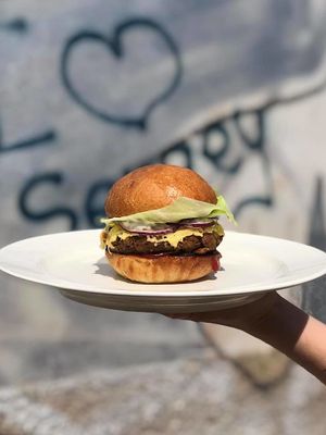 Vegan home made burger at Eaternia in Prague