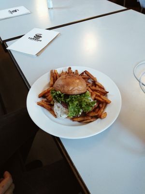the burger and delicious fries at Eaternia in Prague