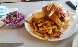 hot dog with coleslaw at Eaternia in Prague