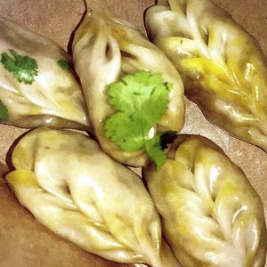 Steamed momo. Sorry for the bad picture, we devoured a lot of it before remembering to take a photo  at Monk's Momo - Food Truck in Austin