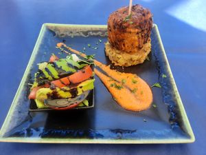 NEW VEGAN JACK DANIELS
A combination of sweet potato cashew nut and mushrooms infused in Jack Daniels, complimented with a savoury tomato and almond couli. at Cielo in Murcia