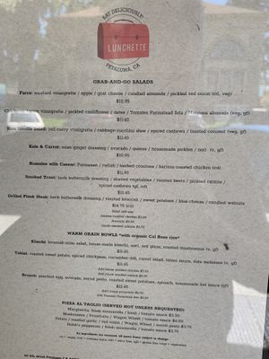 Menu on door at Lunchette in Petaluma