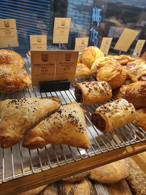 Vegan savory pastries at Pink Lane Bakery in Newcastle Upon Tyne