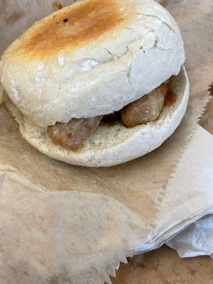 Vegan sausage stottie at Pink Lane Bakery in Newcastle Upon Tyne