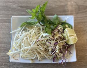 Bean Sprouts, Mint, Red Cabbage and Lime to go with the Pho at Vinh Loi Tofu in Cerritos
