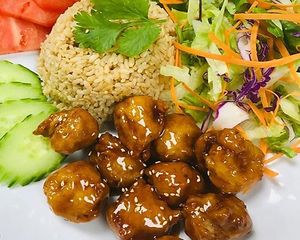 ORANGE CHICKEN RICE PLATE at Vinh Loi Tofu in Cerritos