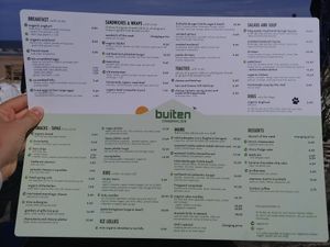 Menu at Strandpaviljoen Buiten in The Hague