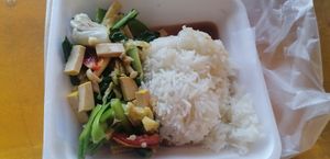 Stir Fried Vegetables with Tofu and Mushroom for takeaway (50baht) at Miracle Van Tour in Chiang Mai