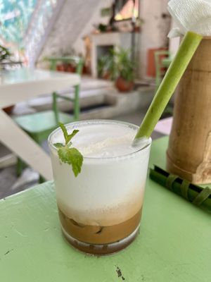 "Pol", a local iced coffee drink with coconut milk  at Dumplings Cafe in Galle