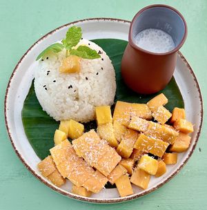 Sticky mango rice  at Dumplings Cafe in Galle