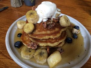 Banoffee pancakes - vegan at Alabama's All American Eatery in Manchester