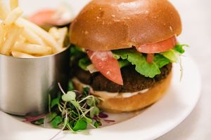 Vegetarian Falafel Burger - dinner at Cafe Otis in Norwich