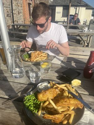 Lovely vegan fish and chips   at Olive Tree in Bude