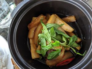 Eggplant in a soy sauce mix. Very tasty! at Le's Garden Bar in Hue