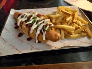 Vegan Dog with Chips! at Frankie & Benny's in Newcastle Upon Tyne