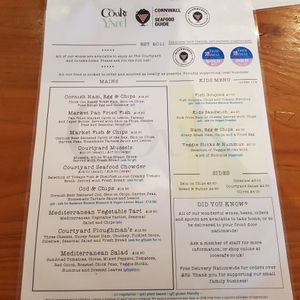 Plant based options clearly marked at The Courtyard in Looe