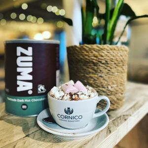 Fairtrade, vegan Hot chocolate  at The Courtyard in Looe