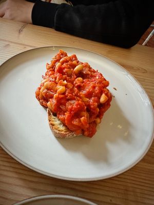 Posh beans on toast  at The Courtyard in Looe
